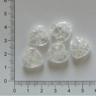 Skleněné srdce 15x16mm čirá práskaná (5ks)