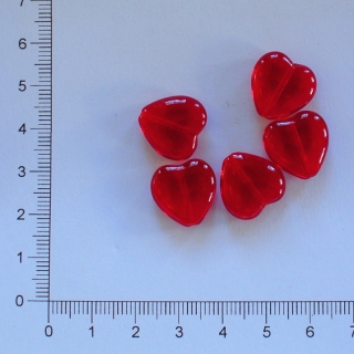 Skleněné srdce 15x16mm červená průhledná (5ks)