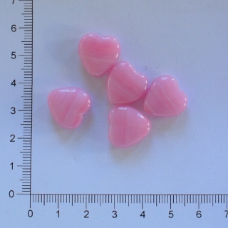 Skleněné srdce 15x16mm růžová plnobarevná (5ks)